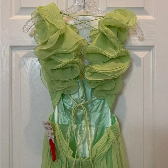Mac Duggal 67911 Light Green Ruffle Tiered Cut-Out Chiffon Gown Size 6 NWT - Picture 11 of 15